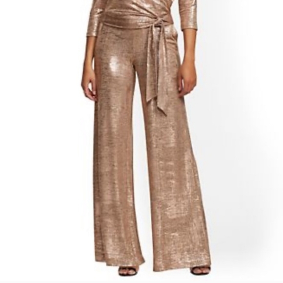 New York & Company Pants - New York & Company Metallic Rose Gold Wide-Leg Jumpsuit Pants